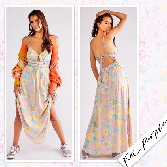 Free People Wisteria Maxi Dress in Light Combo (Pale Lavender, Yellow, Aqua)